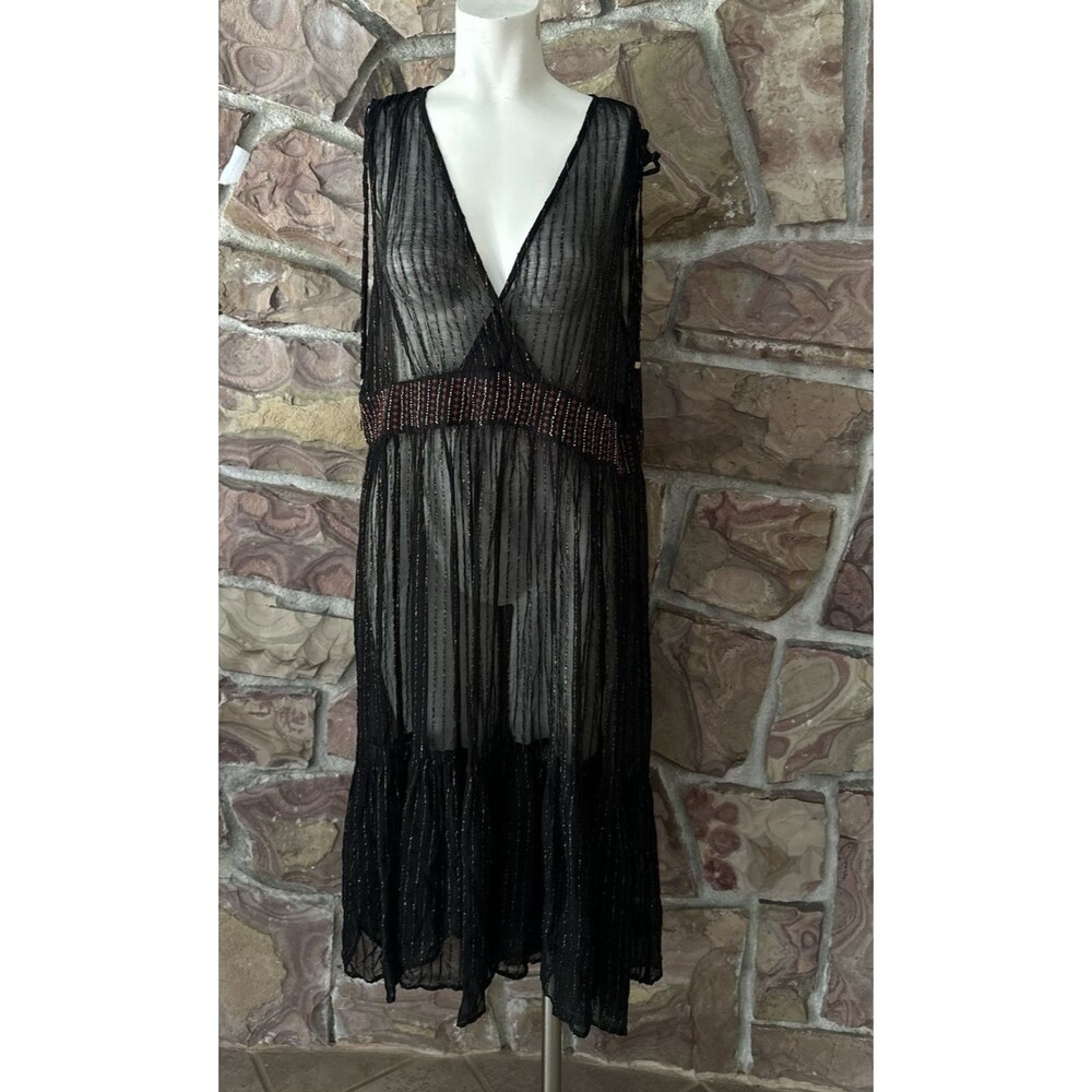ANTHROPOLOGIE Floreat Dress Womens 12 Annency Midi Sheer Tiered Embroidered EUC